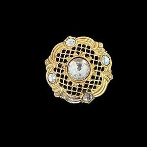 1928 Collection Gold Tone Dome Filigree Open Work Brooch With Clear Rhinestones